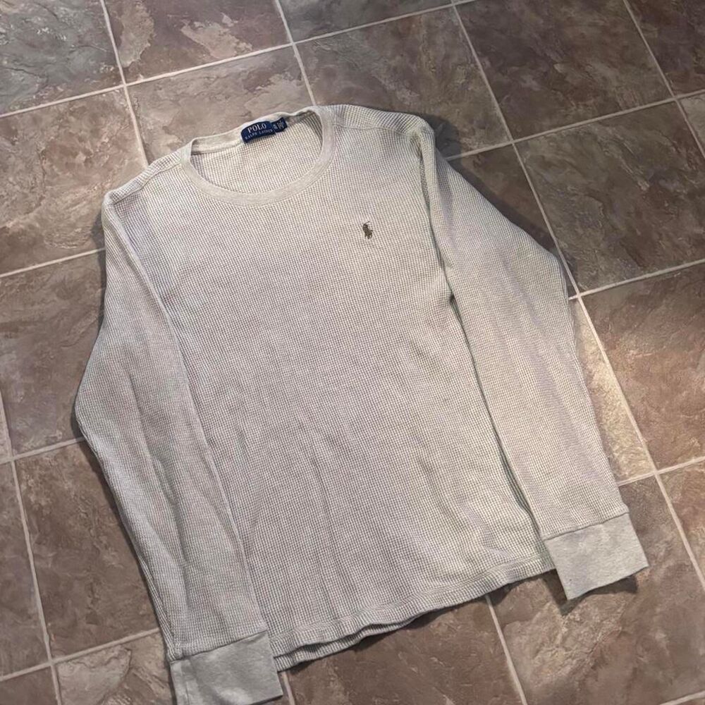 00s Polo Ralph Lauren cream waffle knit long sleeve shirt, size XL